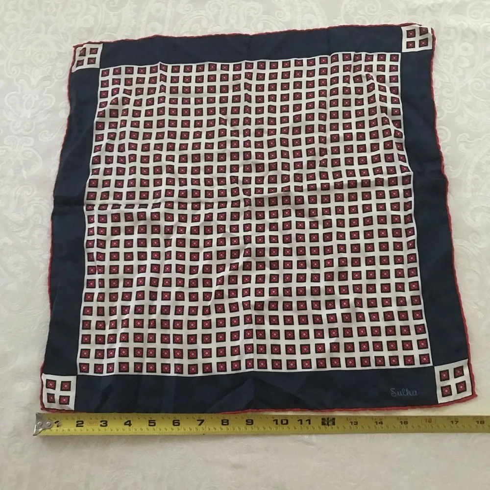 SULKA Handcraft All Silk 18” Symphony Square Scarf  Made in Italy